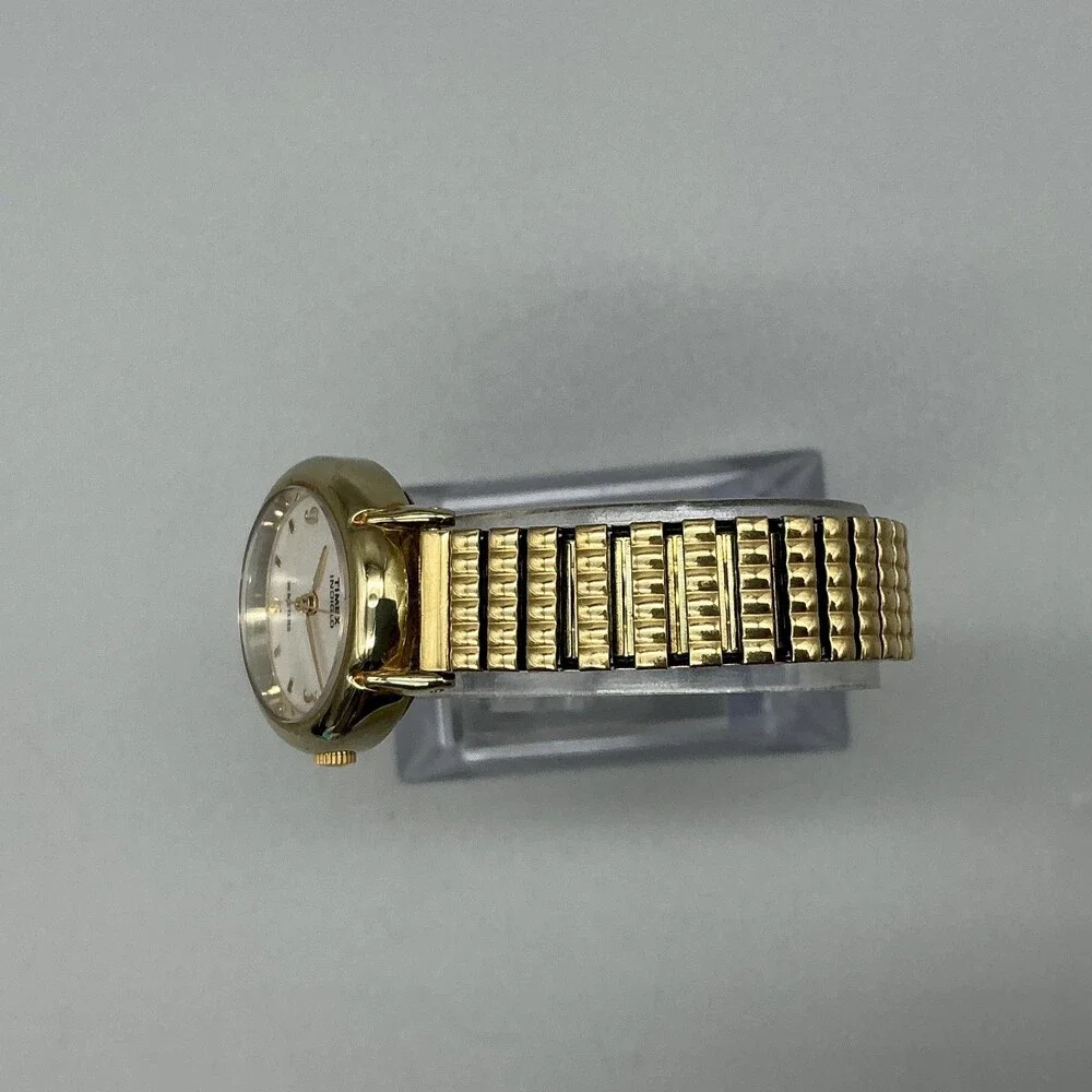 Vintage Timex Indiglo Womens Watch 25mm White Dial Gold Tone Stretch Band